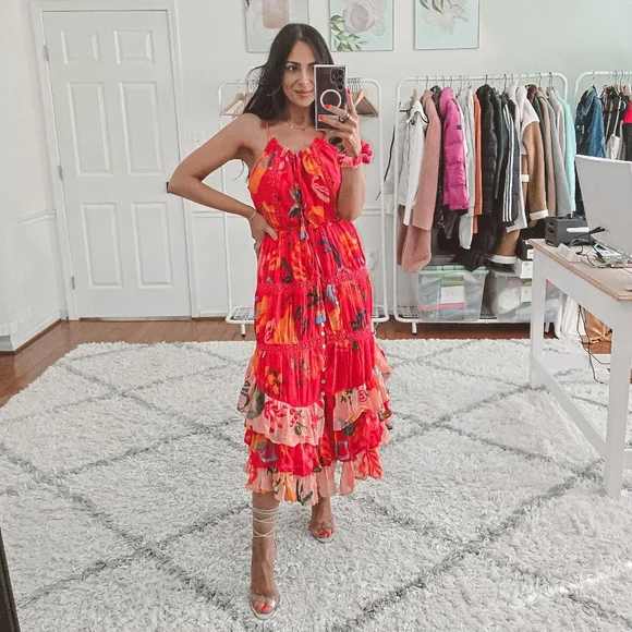 Farm Rio mixed fruits asymmetrical ruffled midi dress nwt - Picture 3 of 15